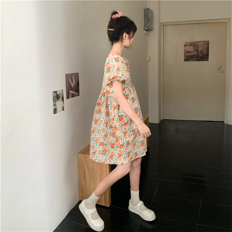 

Summer Autumn V Neck Floral Print Mini Dress Women Short Sleeve A Line Dresses Female Elegant Club Party Y435