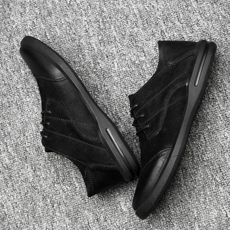 Fashion Genuine Leather winter Casual Shoes Quality lace up Men Handmade sewing Vintage Loafers Flats Sneakers shoes men o4 | Обувь