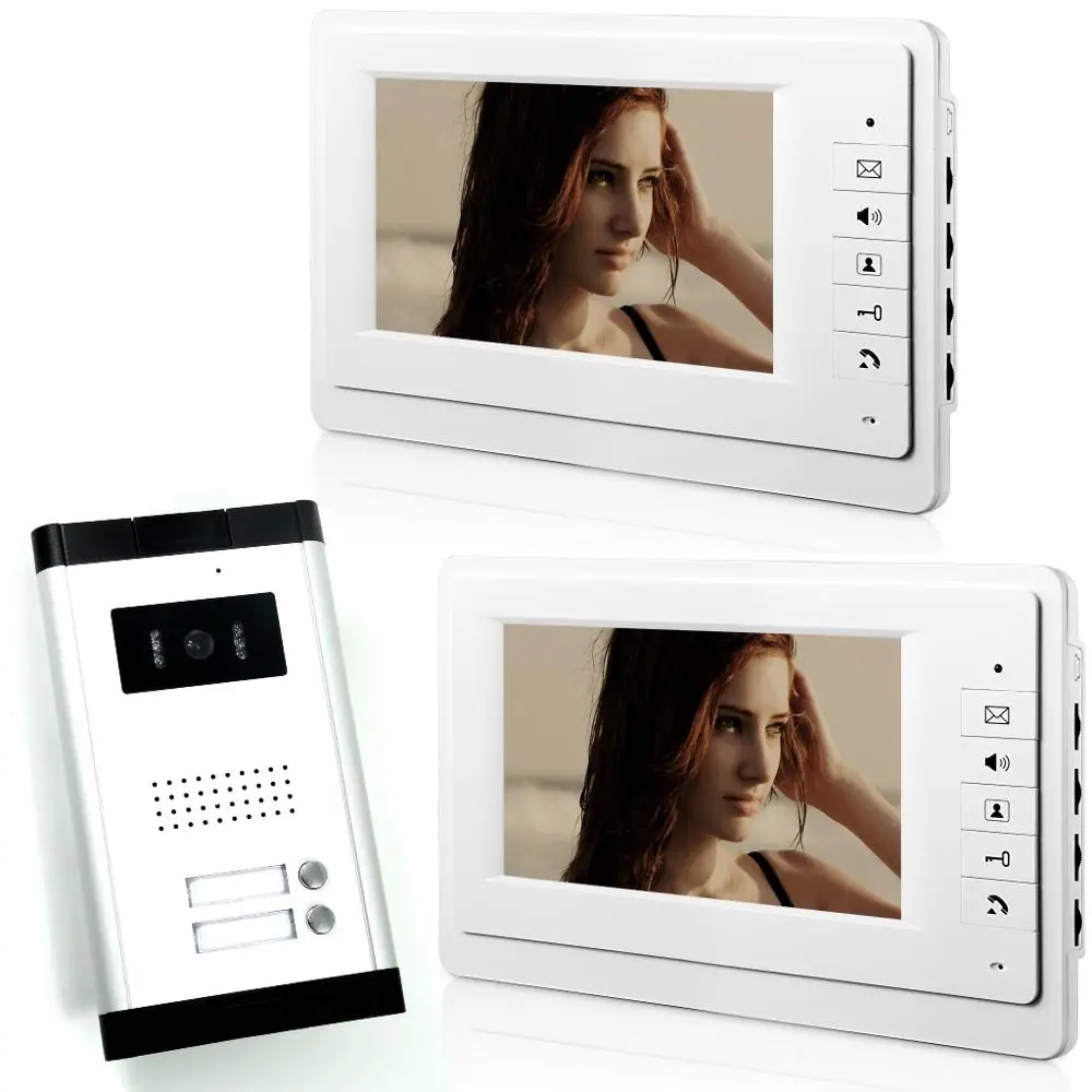 

SmartYIBA 7" 2 Units Video Intercom IR Vision Wired Door Phone Hands-free Visual Intercom Entry Security System Kit