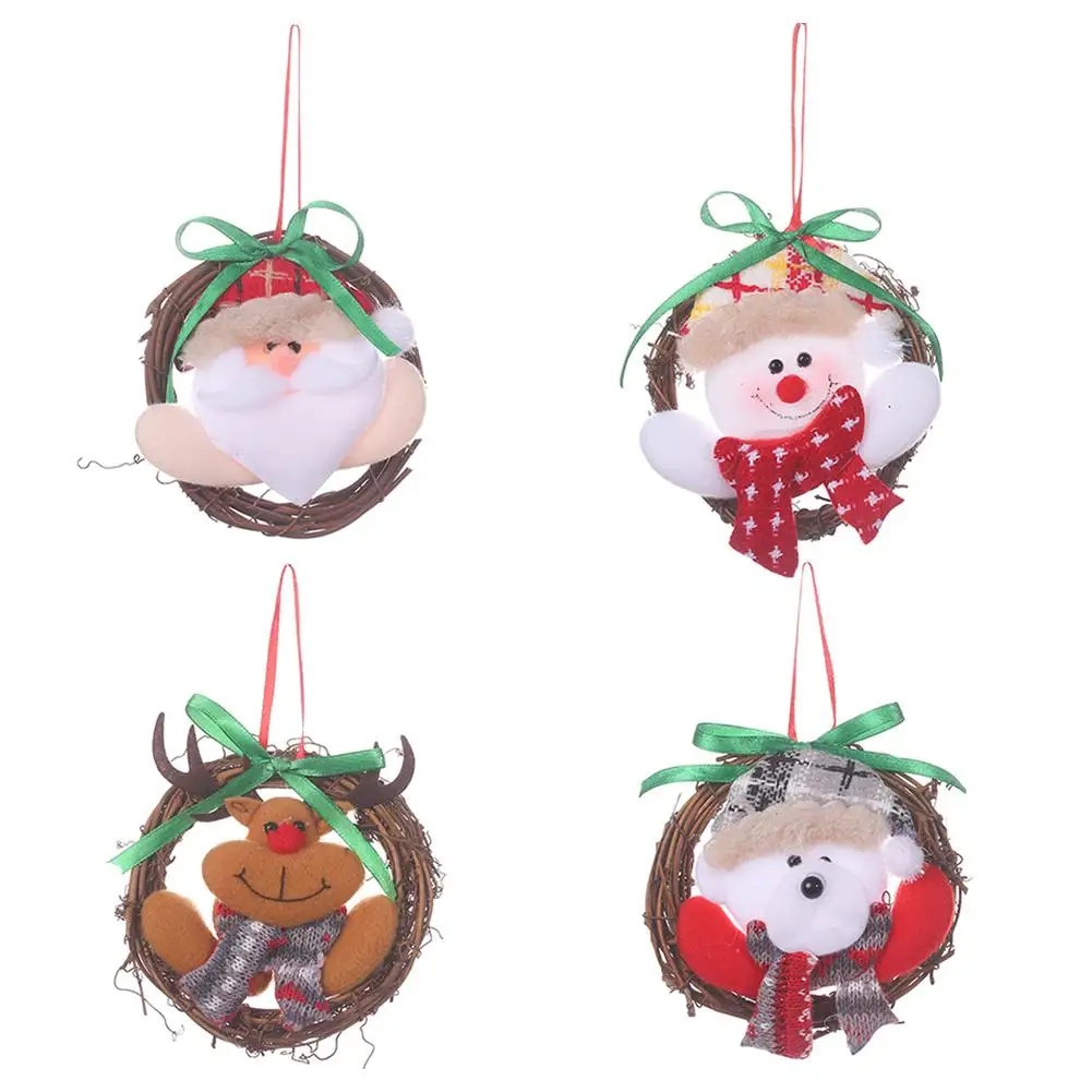 

Рождественский венок из ротанга, гирлянды, подвесные украшения в виде Санта-Клауса, лося, снеговика, медведя, декоративные аксессуары для ок...