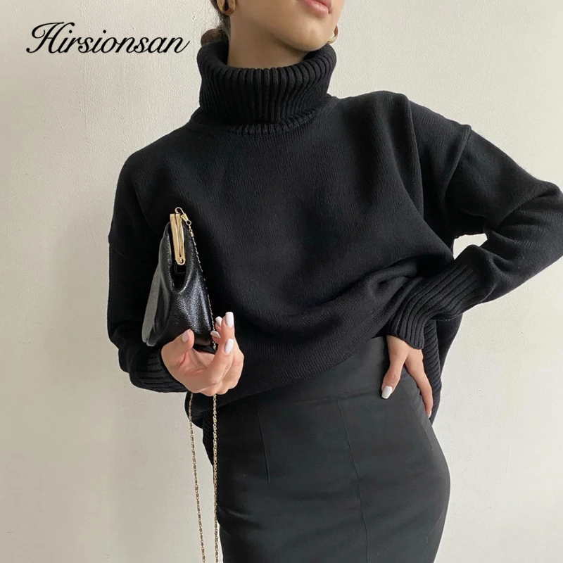 

Hirsionsan Turtle Neck Cashmere Winter Sweater Women 2021 Elegant Thick Warm Female Knitted Pullover Loose Basic Knitwear Jumper