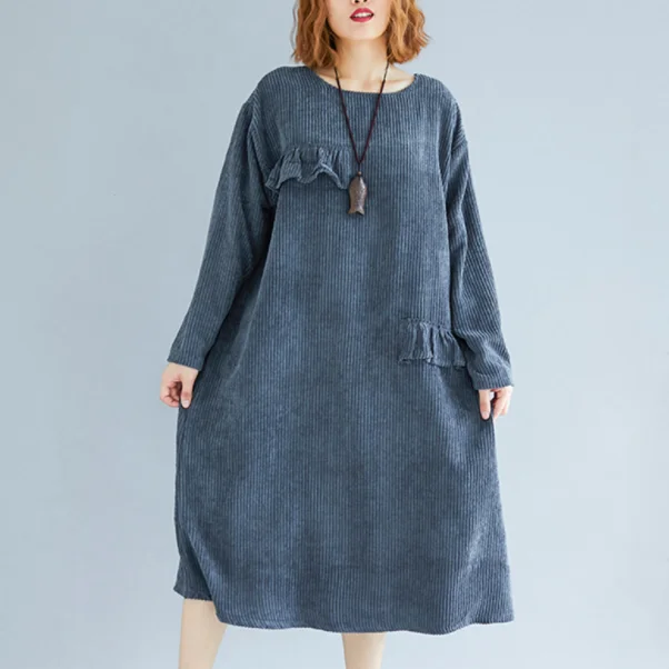 Осеннее Новое Полосатое вельветовое платье для женщин Свободные корейские