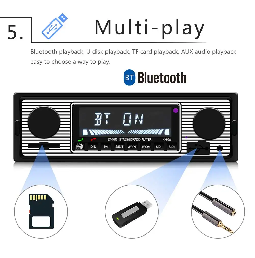1 Din автомобильный радиоприемник Bluetooth винтажный mp3-плеер стерео USB AUX Классическая