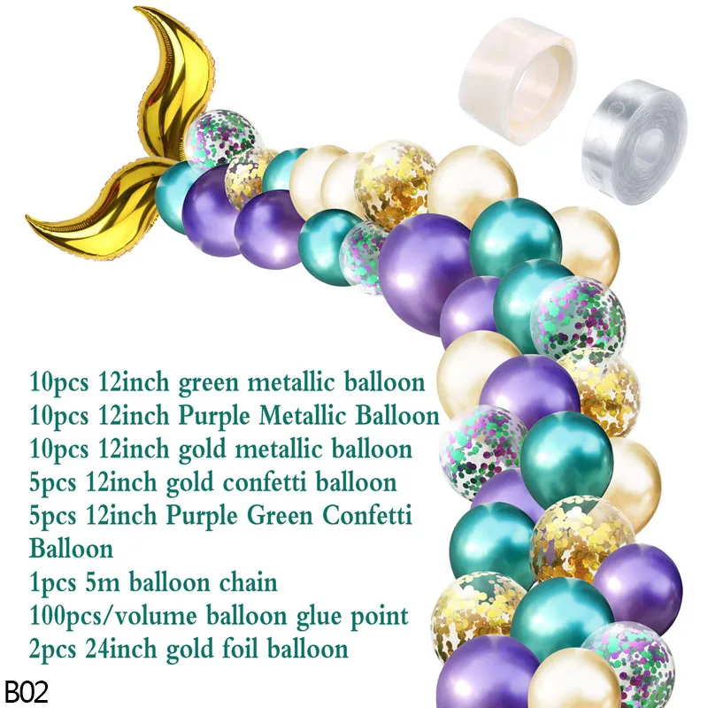 B02 Mermaid Tail 42 шт. Золотой Зеленый Фиолетовый конфетти DIY хвост русалки шар гирлянда тема русалка вечерние свадебные Детские Декор для вечеринки в честь Дня рождения поставки - Цвет: B02 Mermaid Tail