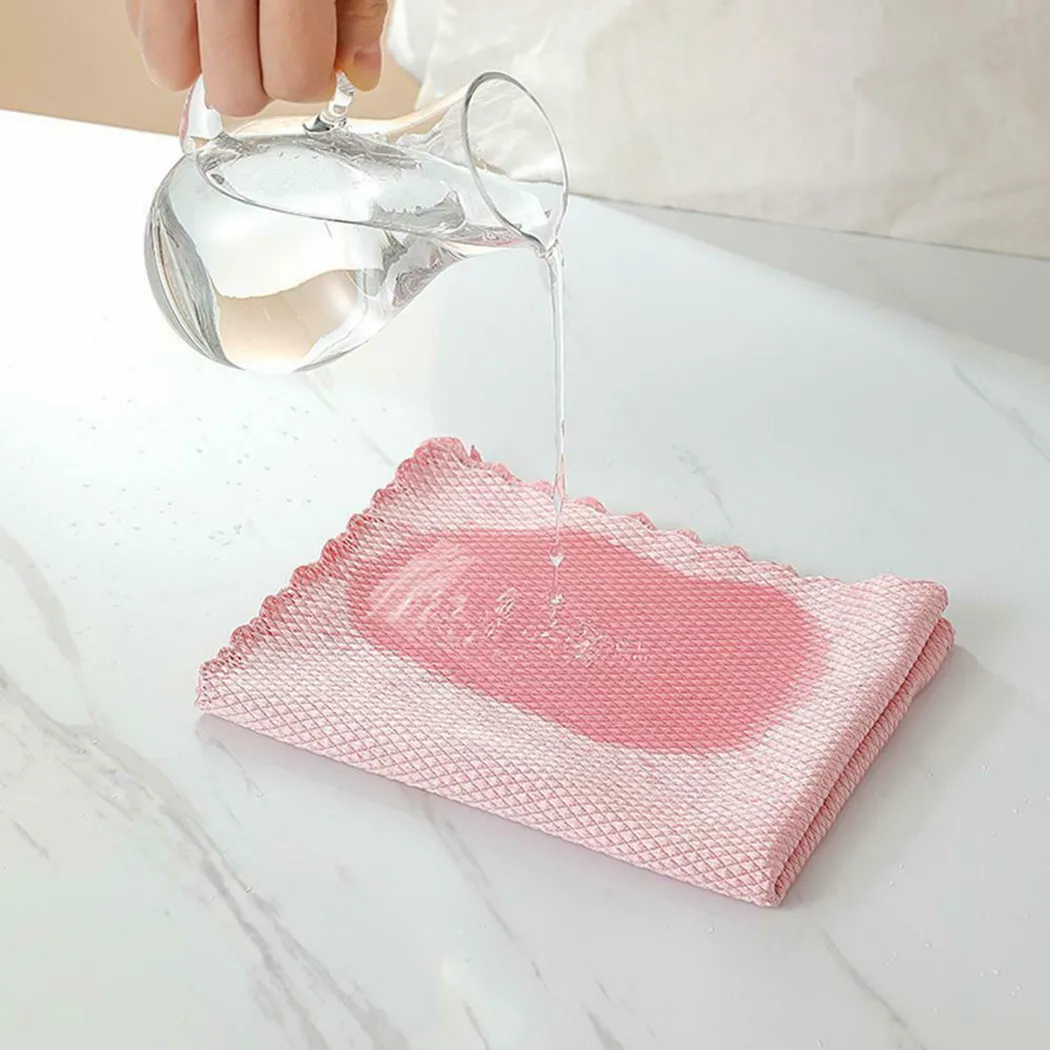 

5PCS/Set Fish Scale Microfiber Polishing Cleaning Cloth Super Absorbent Home Washing Dish Kitchen Cleaning Towel Random Color
