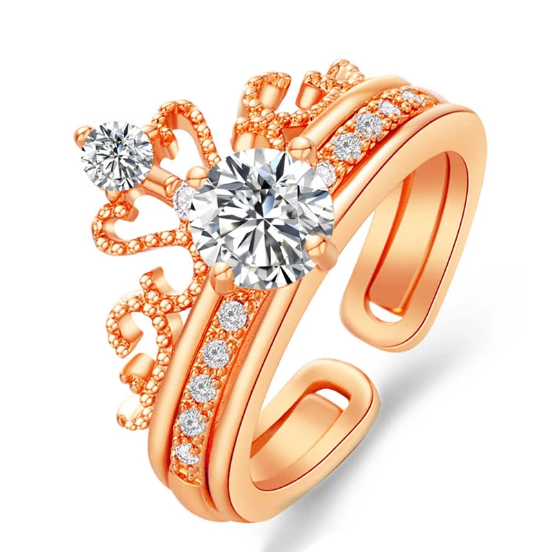 Роскошное Двухслойное открытое регулируемое кольцо с короной изысканное