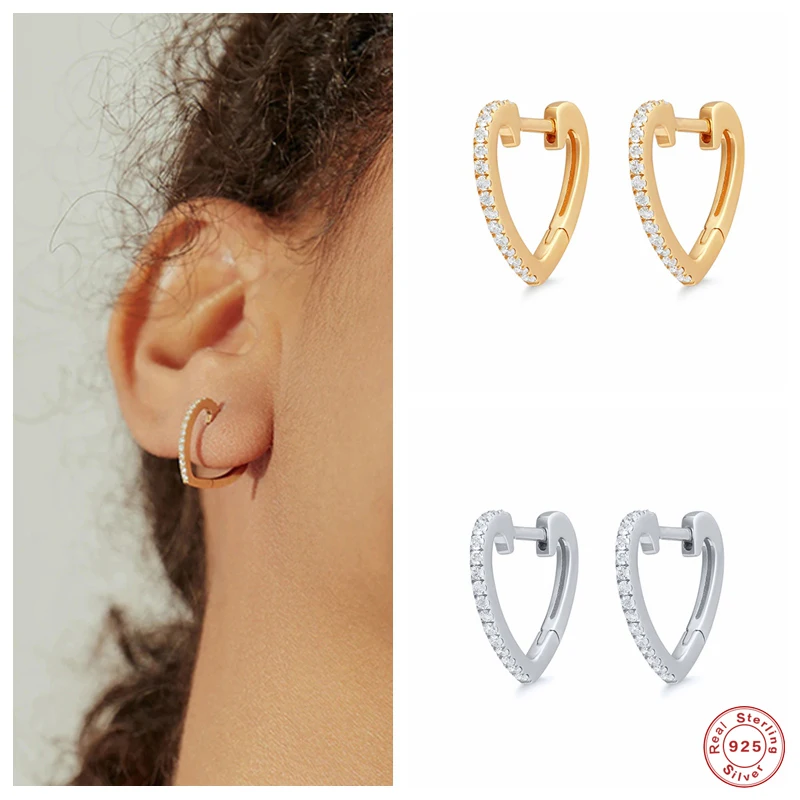

BOAKO 925 Sterling Silver Heart Shape Hoop Earrings For Women Dainty Mosaic Zircon Jewel Huggie Earring Valentine's gift for her