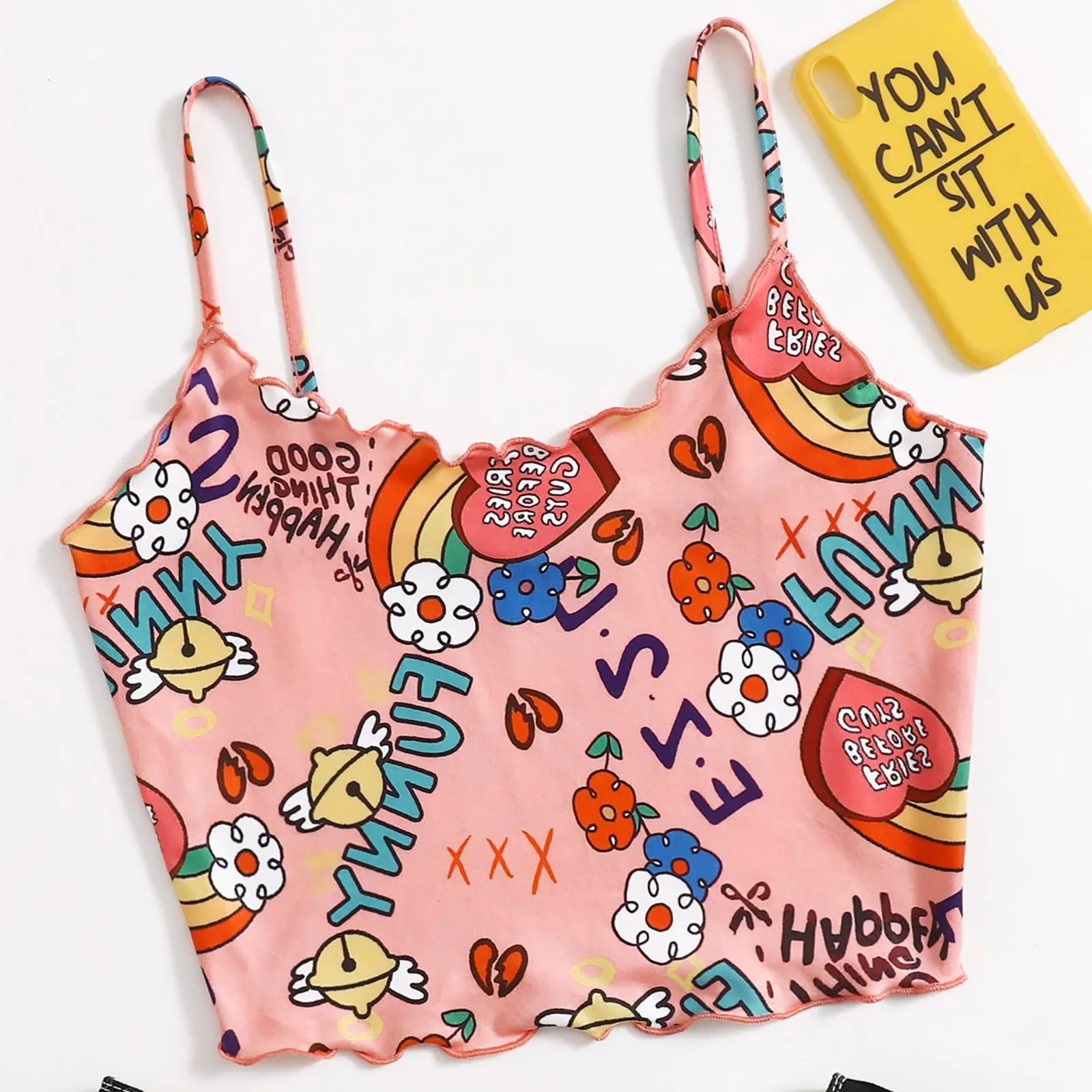 Женская майка с принтом короткий топ без рукавов y2k летний модный Повседневный