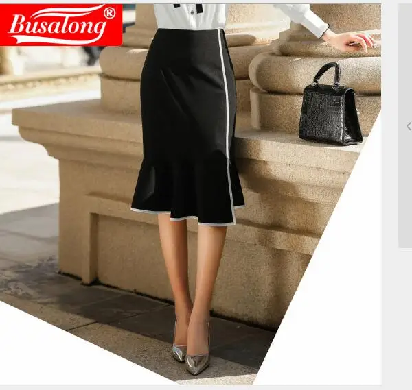 

2020 new Summer fashion Slim black Knee-length Skirt Women Elegant Mermaid Sheath formal female office Business plus size skirt