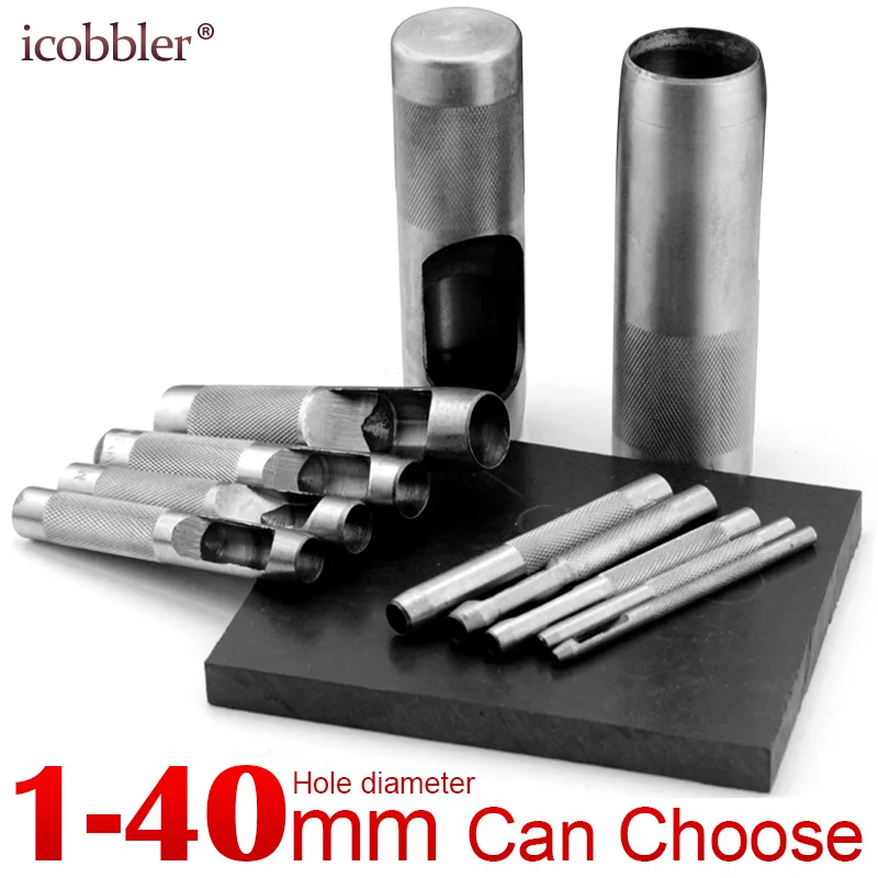 

1mm-40mm Size Leather Craft Hole Punch Tool, Thick Steel Craft Round Belt Paper Canvas Clothes Punching DIY Leathercraft Puncher