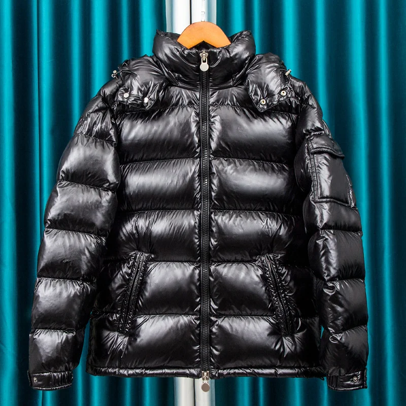 

Down jacket white duck down men's short winter thickening new shiny jacket Men's thick coat stand collar women's couple clothes