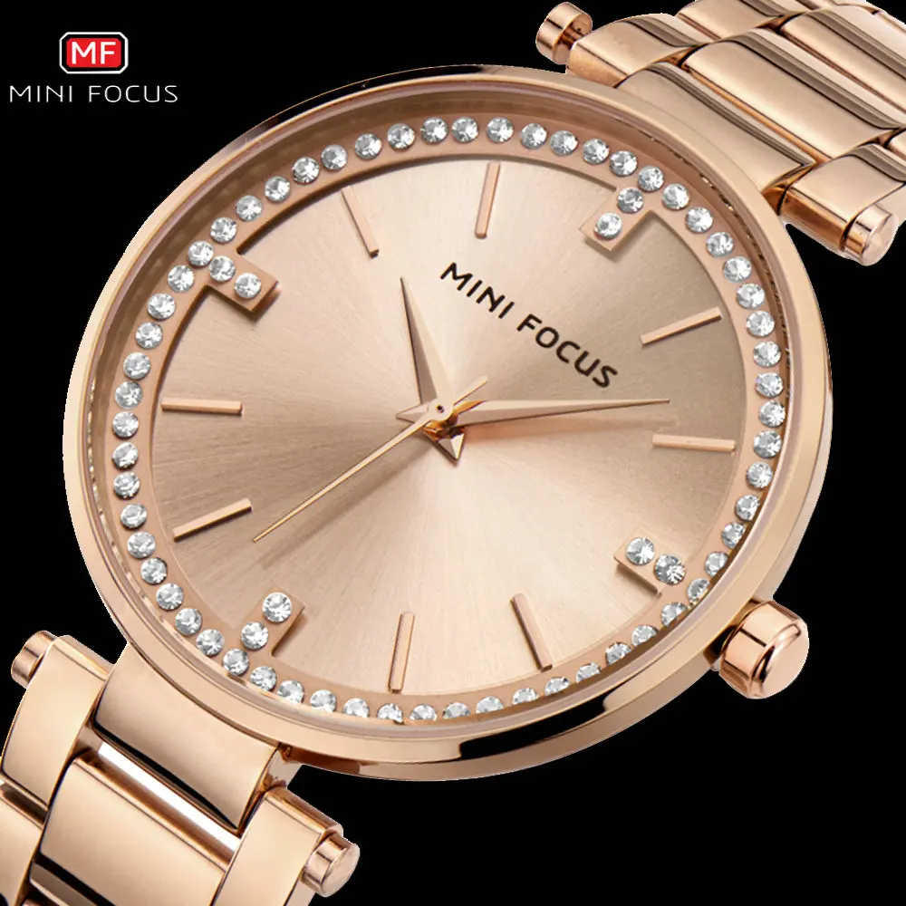 MINIFOCUS 2018 женские часы Лидирующий бренд Роскошные Кварцевые розовое золото