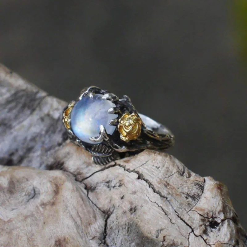 Женское кольцо с лунным камнем Винтажное серебряного цвета вечерние Обручальные