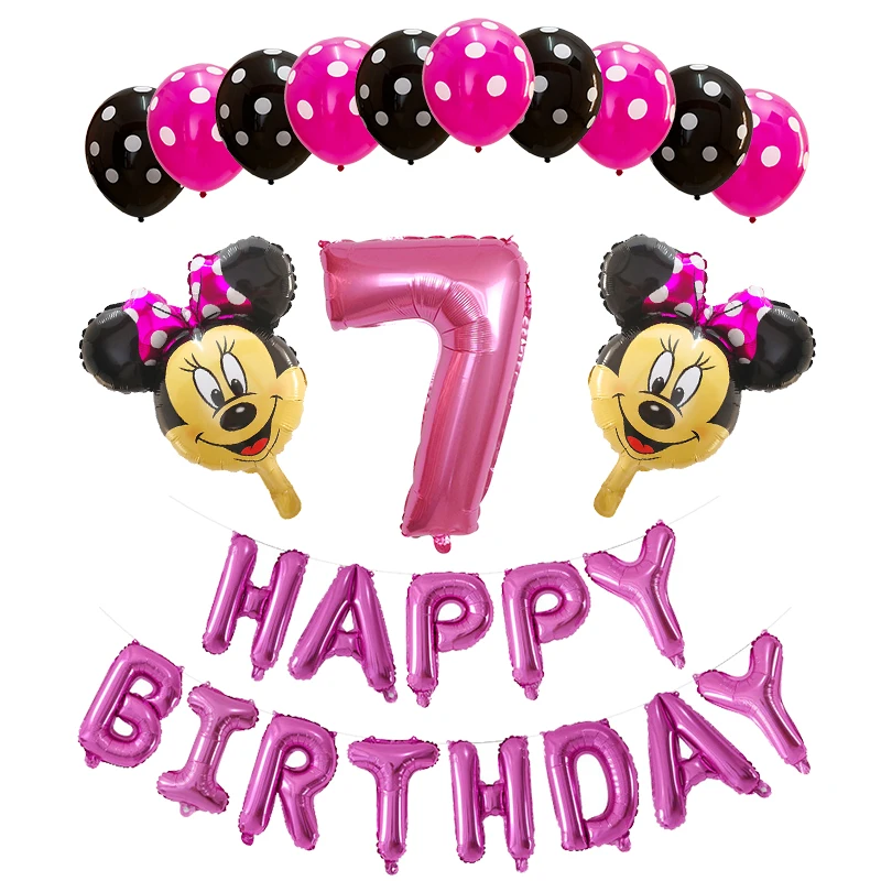 pink 7 years old 26 шт с Микки Маусом и Минни Маус комплект 3" розового и синего цвета фольгированные буквы «С Днем Рождения» шар для мальчиков и девочек 1 2 3 4 5 6 7 8 9 лет старый вечерние Декор поставки - Цвет: pink 7 years old