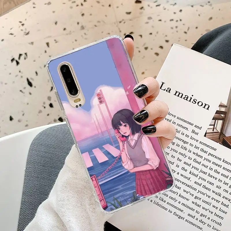 

Girl cartoon aesthetic Phone Case Transparent for Samsung A71 S9 10 20 HUAWEI p30 40 honor 10i 8x xiaomi note 8 Pro 10t 11