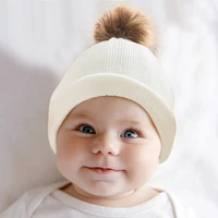 baby hat for boy warm kids winter hat with fur pompom balls beanie knit children hats for girls boys baby cap newborn hat 1pc