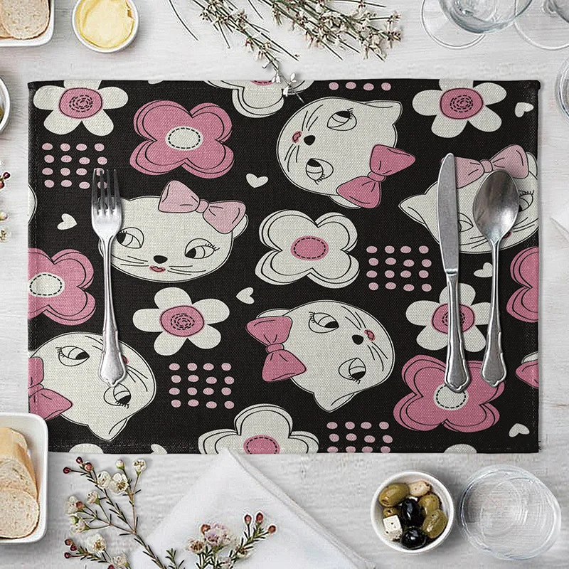 Милый Кот Настольный коврик Кухня обеденный Коврики на стол подставки под чашки