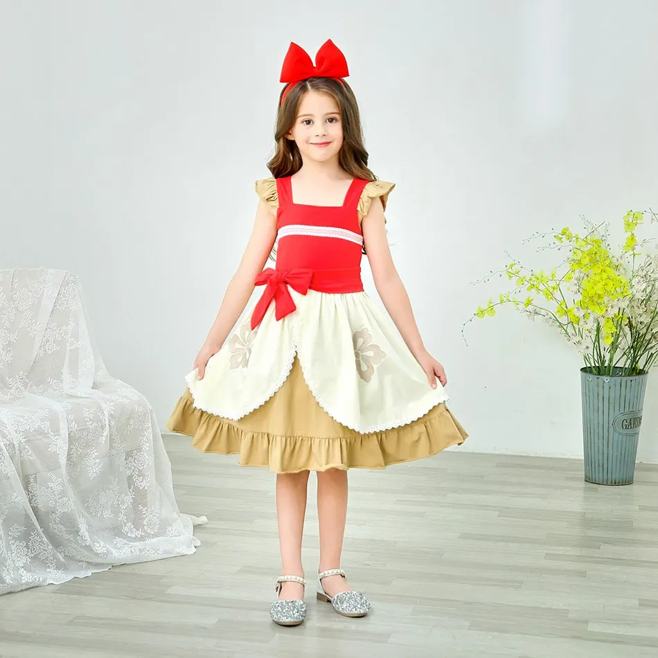 VOGUEON Moana Adventured Princess Dress Up Clothes for Girls Ruffles Sleeveless Bow Sundress Children Halloween Party Costume | Детская