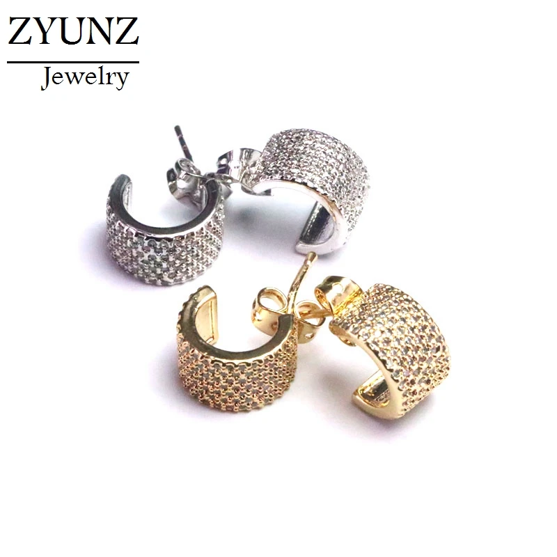 

4 Pairs, Gold Silver Color Jewelry Cubic Zircon Fashion Women New Stud Earrings Geometric CZ Micro Paved Circle Studs