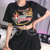 sexy punk black harajuku shirt women cotton short sleeve chain crop top 2000s aesthetic gothic clothes