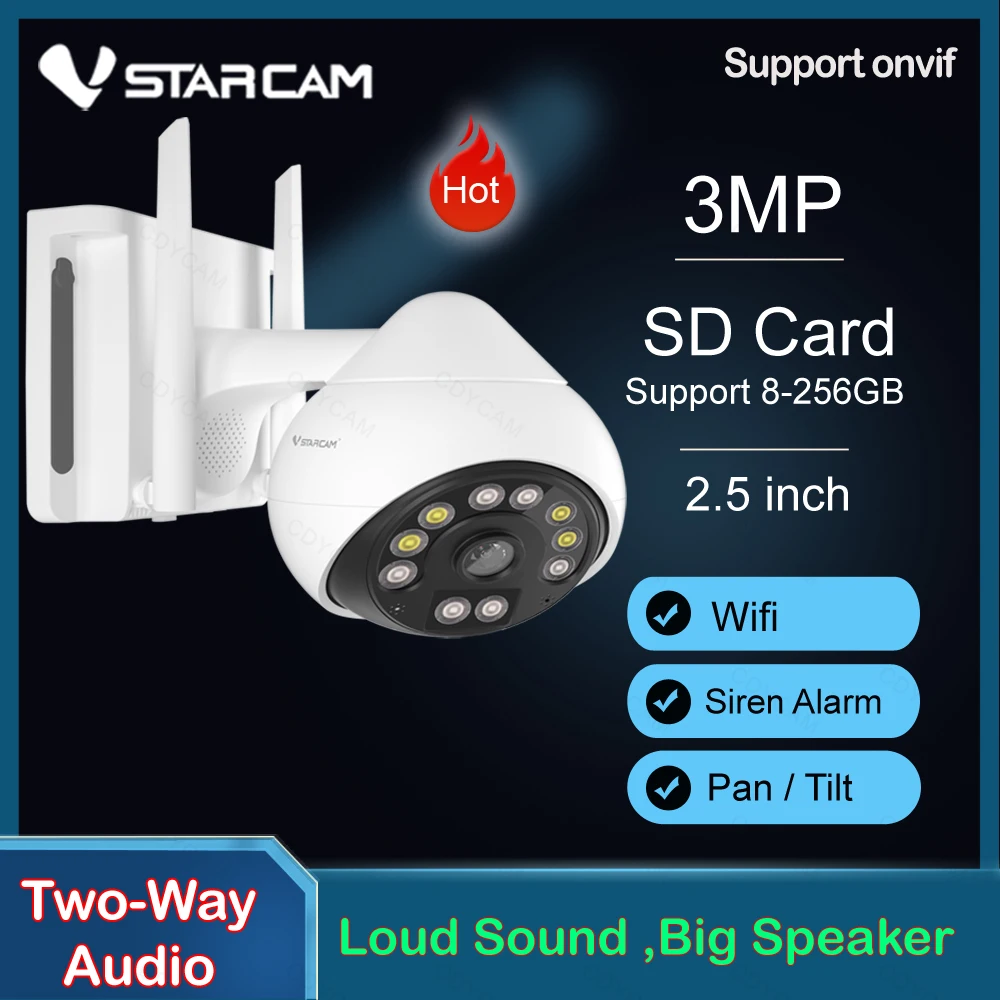 IP-камера видеонаблюдения Vstarcam 3 Мп Wi-Fi ночное видение | Безопасность и защита