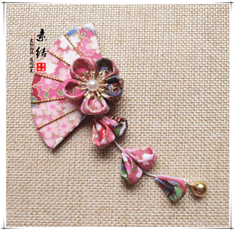 Handmade Tsumami Zaiku Kanzashi Fan Sakura Hair Clip Traditional Japanese Ancient Tassel Kimono Accessories Geisha Hairpin | Тематическая