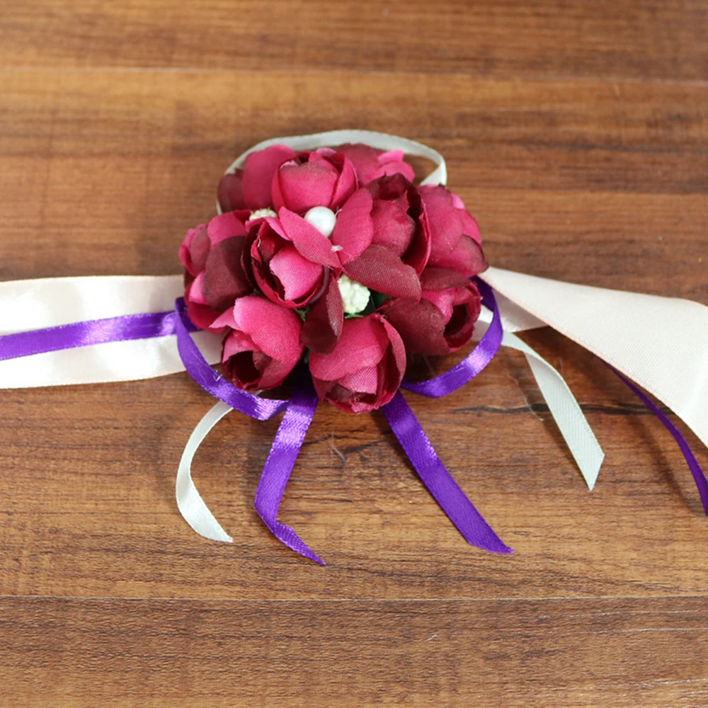 Свадебная бутоньерка на запястье для подружки невесты браслет цветок рука и