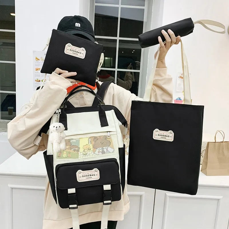 Набор из 4 шт., школьные ранцы для девочек-подростков, 2021, милый женский рюкзак для ноутбука, портативные сумки на плечо, дорожный рюкзак, рюкз...