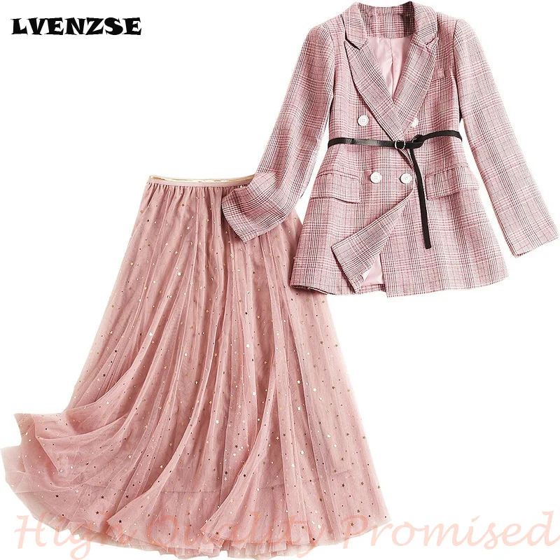 LVENZSE офисный костюм для дам женская форма Блейзер комплект юбка 2019 новая звезда