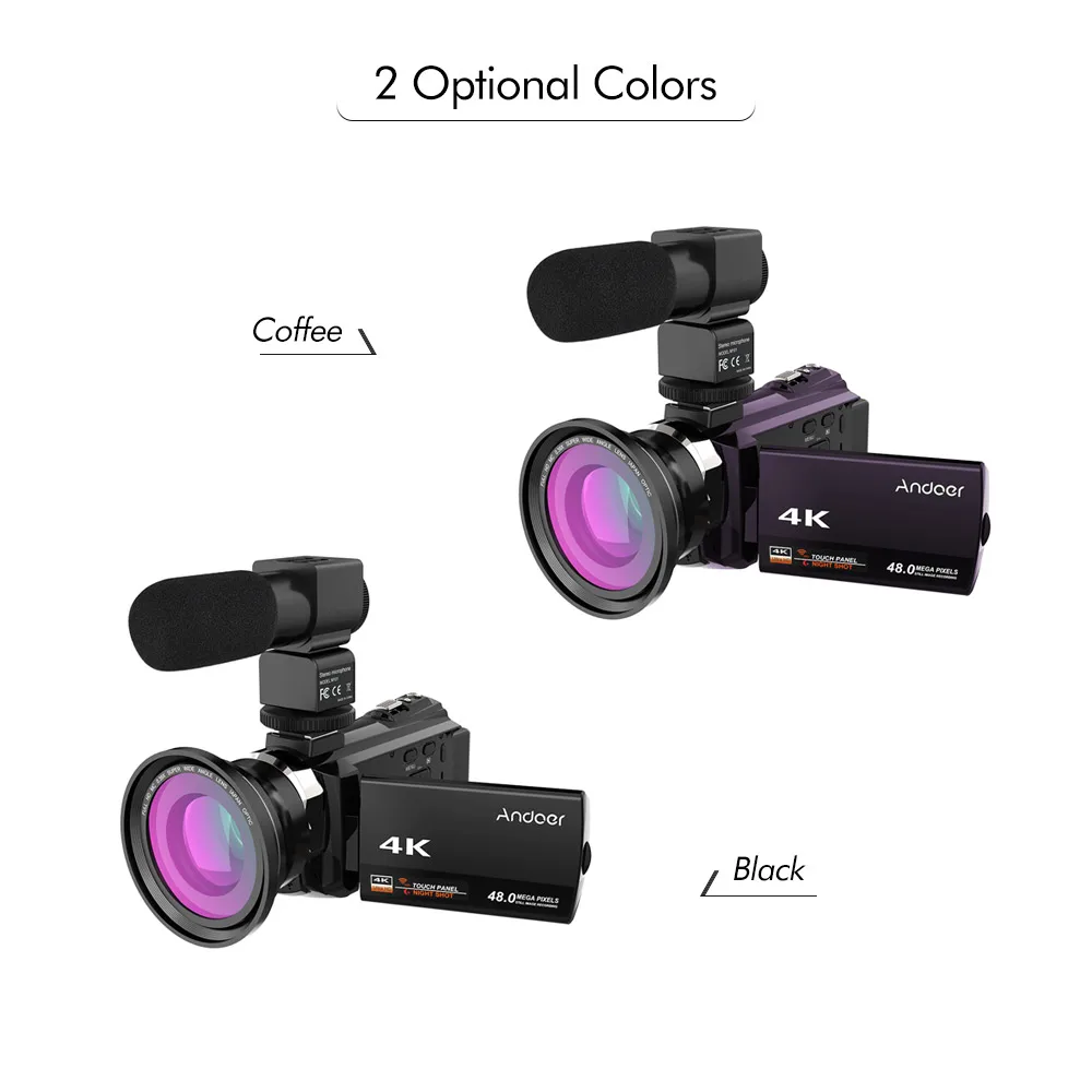 Andoer 4K 1080P 48MP WiFi цифровая видеокамера рекордер с 2 шт. аккумуляторные батареи Рождественский подарок на год