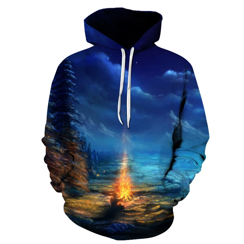 High quality brand men hoodies night sky landscape 3D printing pullovers women casual Harajuku long sleeve pocket sweatshirt|Мужские