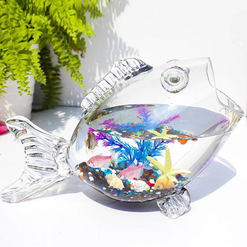 

Стеклянный Настольный журнальный столик в форме рыбы, креативный модный декоративный аквариум для рыбы