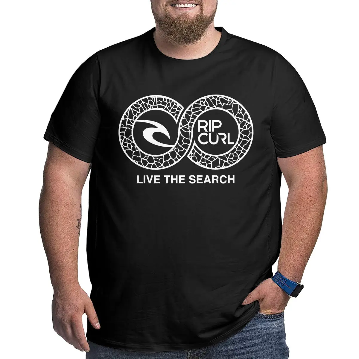 

Rip Two White Circles Surfing Curl 100% Cotton T Shirts for Big Tall Man Oversized Plus Size Top Tee Men's Loose Large Top