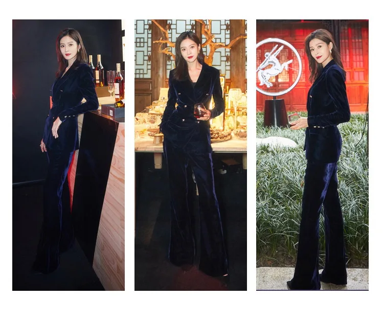 Форма из вельвета женские брючные костюмы комплект 2 предметов Тонкий Блейзер