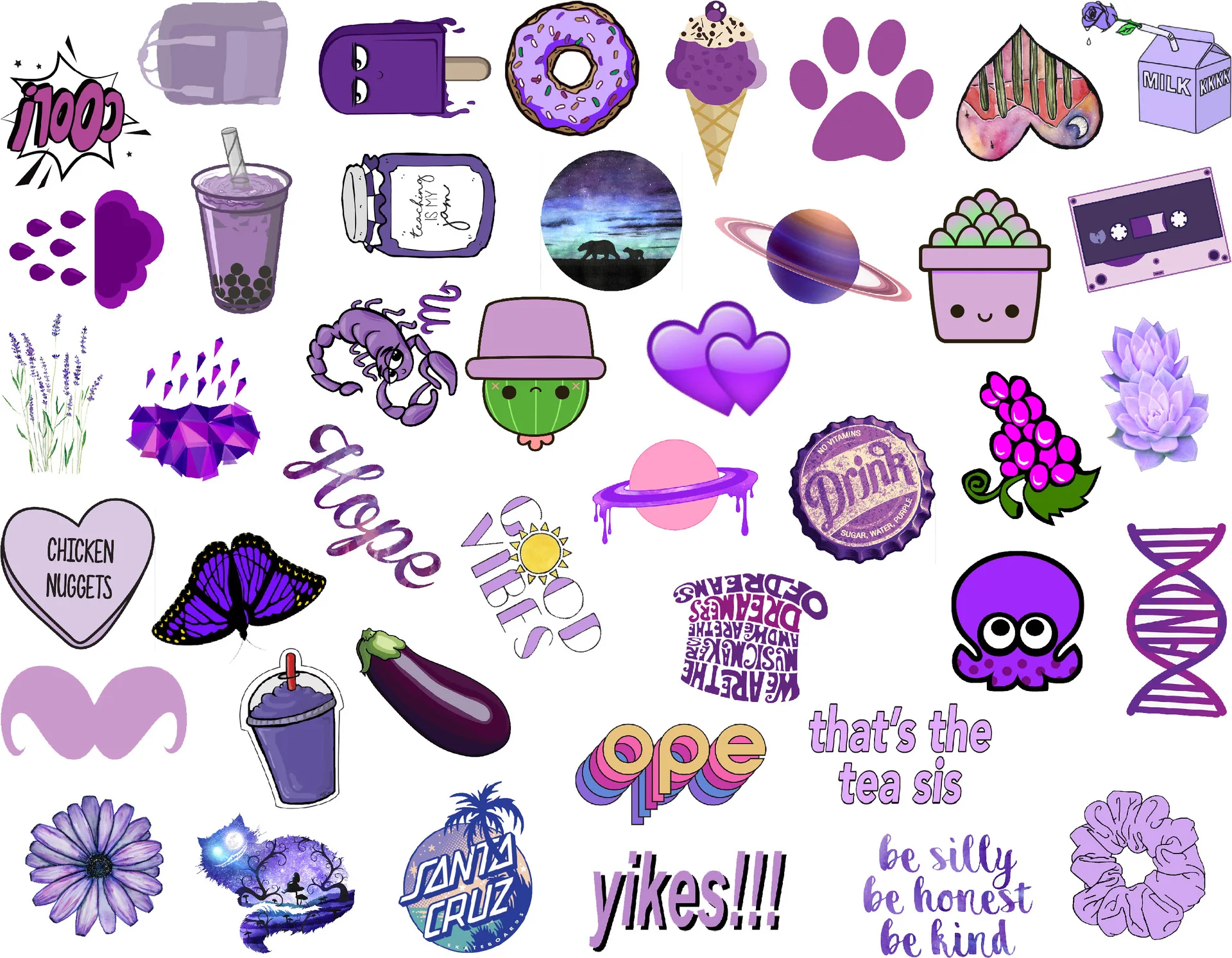 

50Pcs/Set Purple Pink VSCO Stickers Pack Waterproof Cool Girl Sticker For Laptop Skateboard Suitcase Motorcycle Car Decal Toys