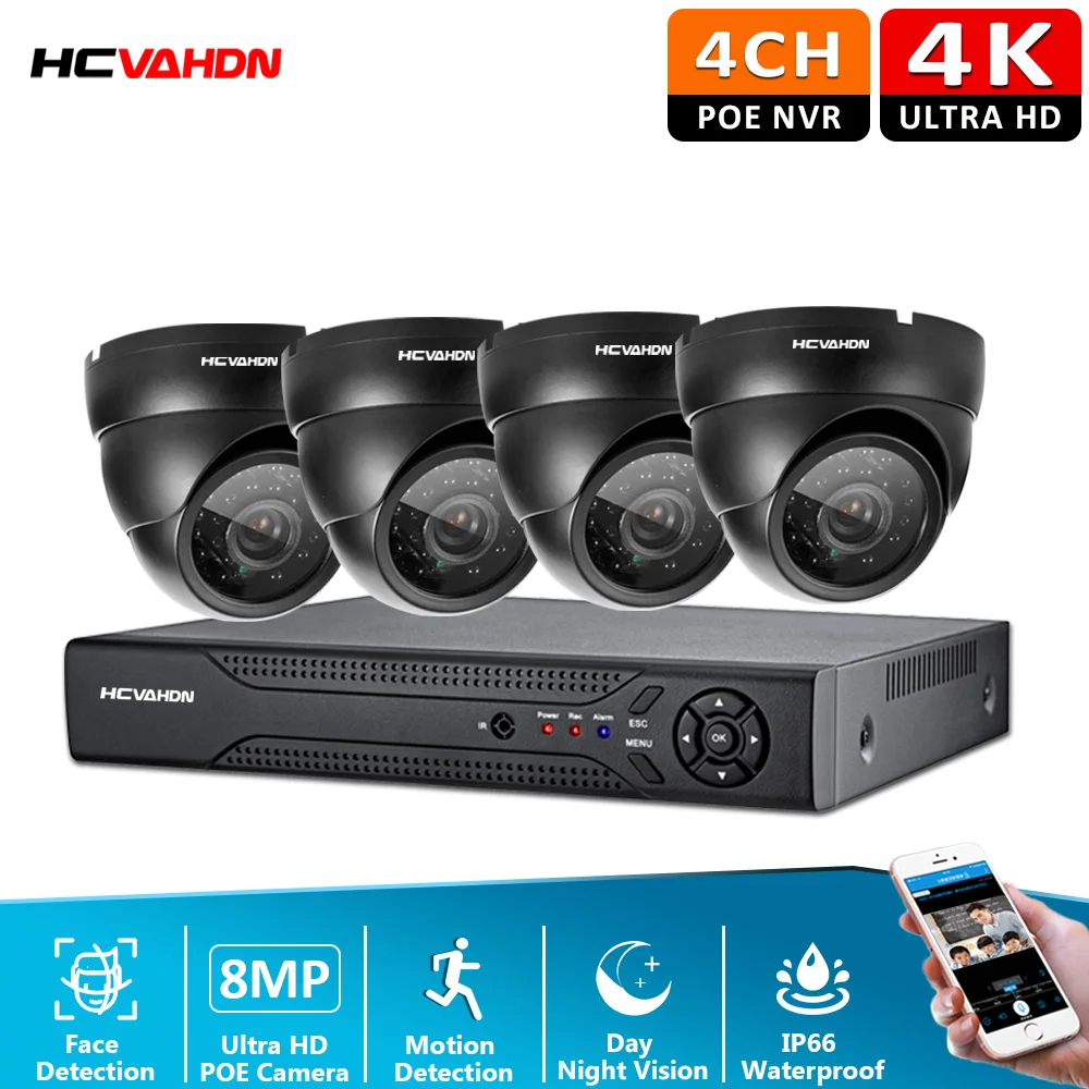 

4CH CCTV System 8MP POE Camera Kit Video Recorder Surveillance System 4K H.265+ POE NVR Outdoor Security Camera Kits Email Alarm