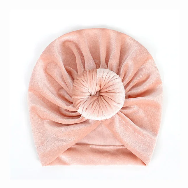 Pink velvet Новая зимняя детская шапка для девочек с большим бантом, Осенняя детская шапка-тюрбан, реквизит для фотосессии, Младенческая шапочка, шапка для маленьких девочек, аксессуары, 12 цветов - Цвет: Pink velvet