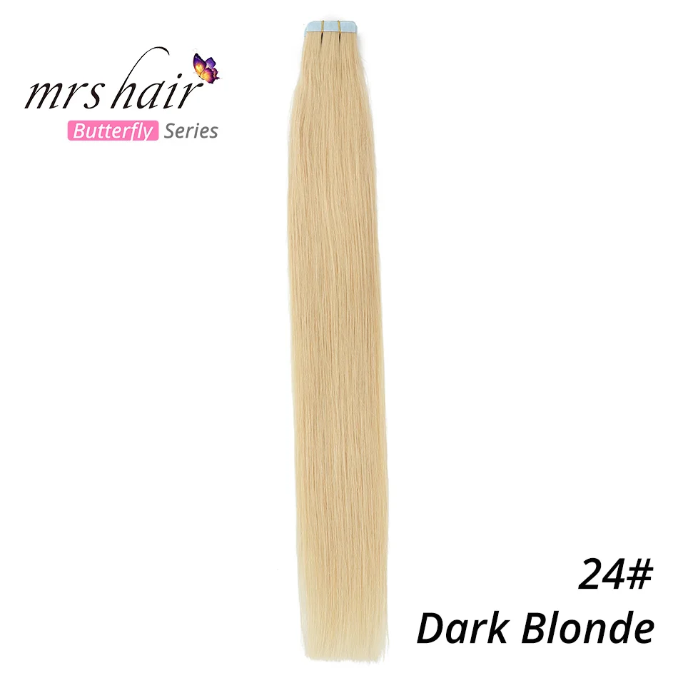 MRSHAIR 6# кожи уток человеческих волос прямой 20 штук ленты в расширение номера Волосы remy двухсторонней ленты для волос 1" 18" 2" 22" 24" - Цвет: #24