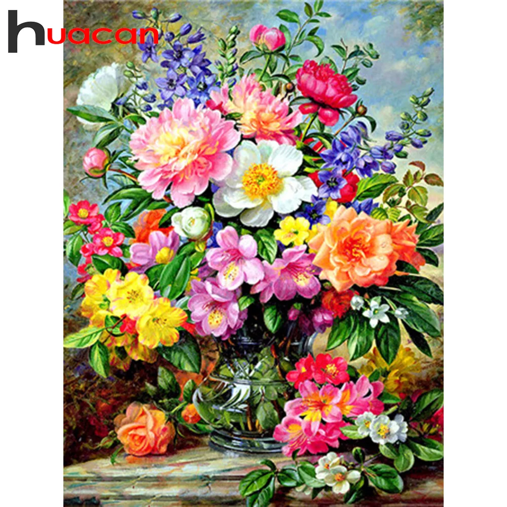 Huacan алмазная вышивка распродажа полная выкладка 5д мазайка вазы цветы картина