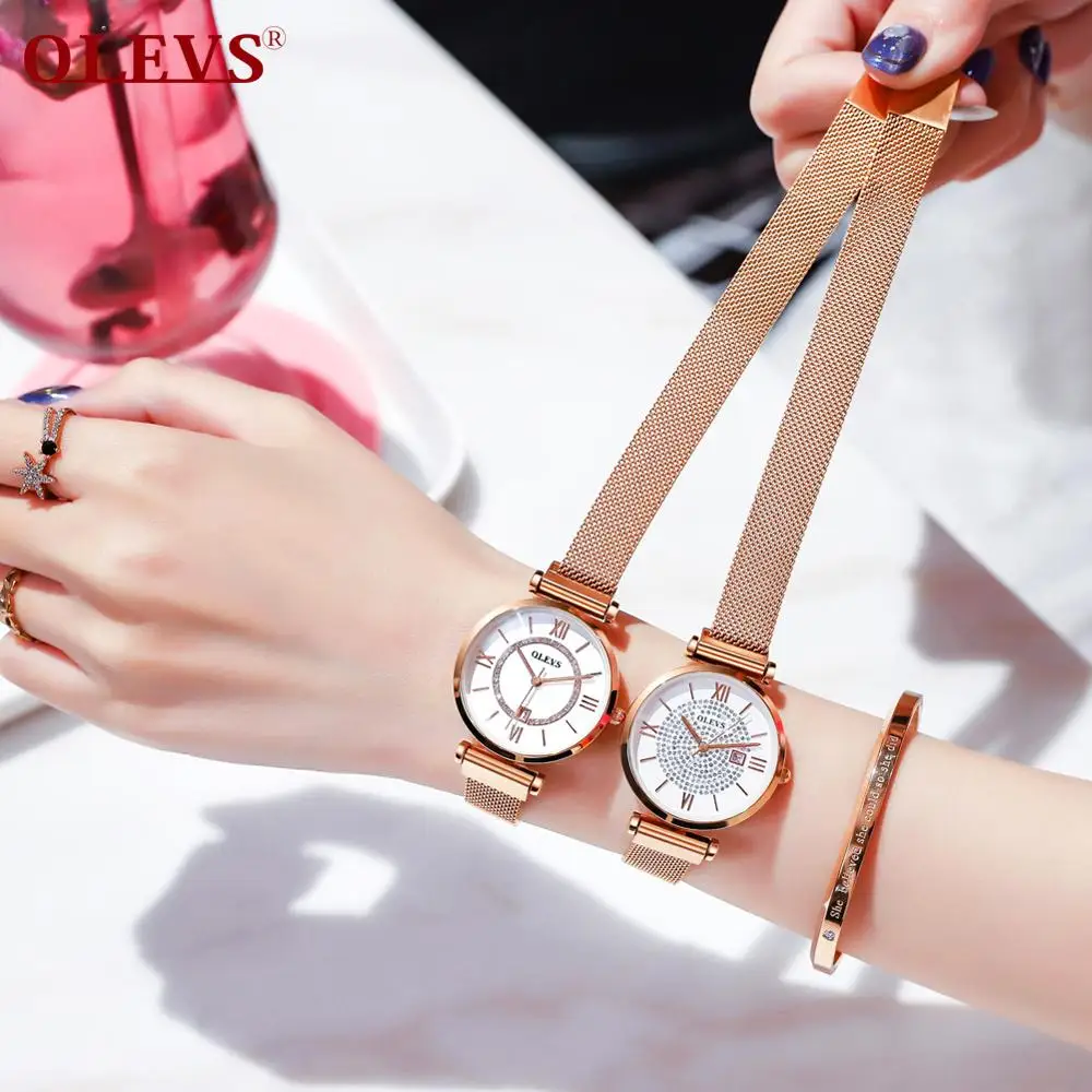 OLEVS Hot Sale Women Stainless Steel Full Diamond Wrist Watches Casual Luxury Ladies Waterproof Quartz Watch Clock Ladies Watch enlarge