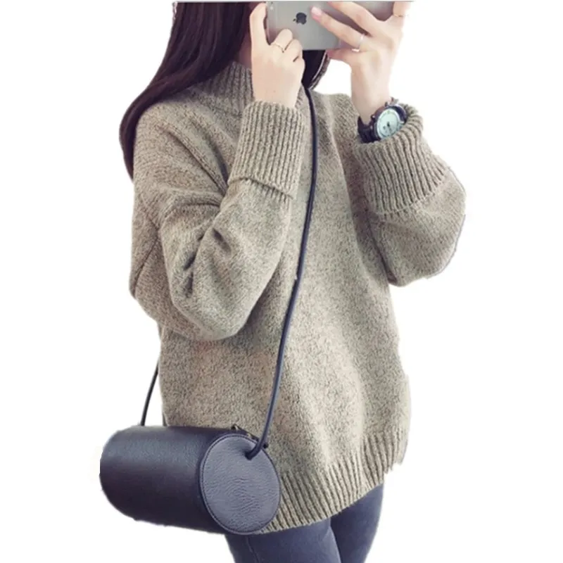 Осенне-зимний пуловер с высоким воротником плотный свитер куртка однотонный