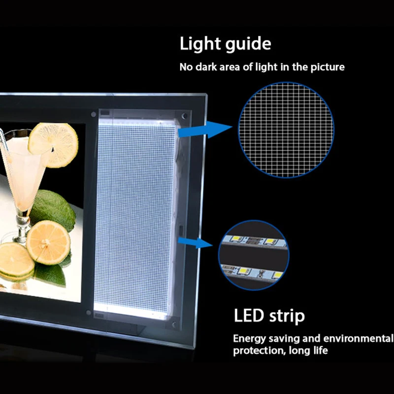 Ресторан рекламы 12V A1 A2 A3 A4 рамка Led Еда доска меню, кристаллый акриловый светодиодный светильник коробка