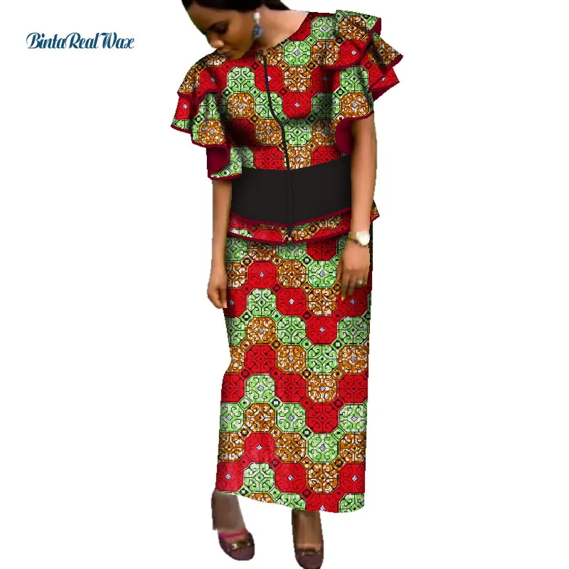 Комплект одежды Анкары в африканском стиле: топ с рюшами и юбка для женщин