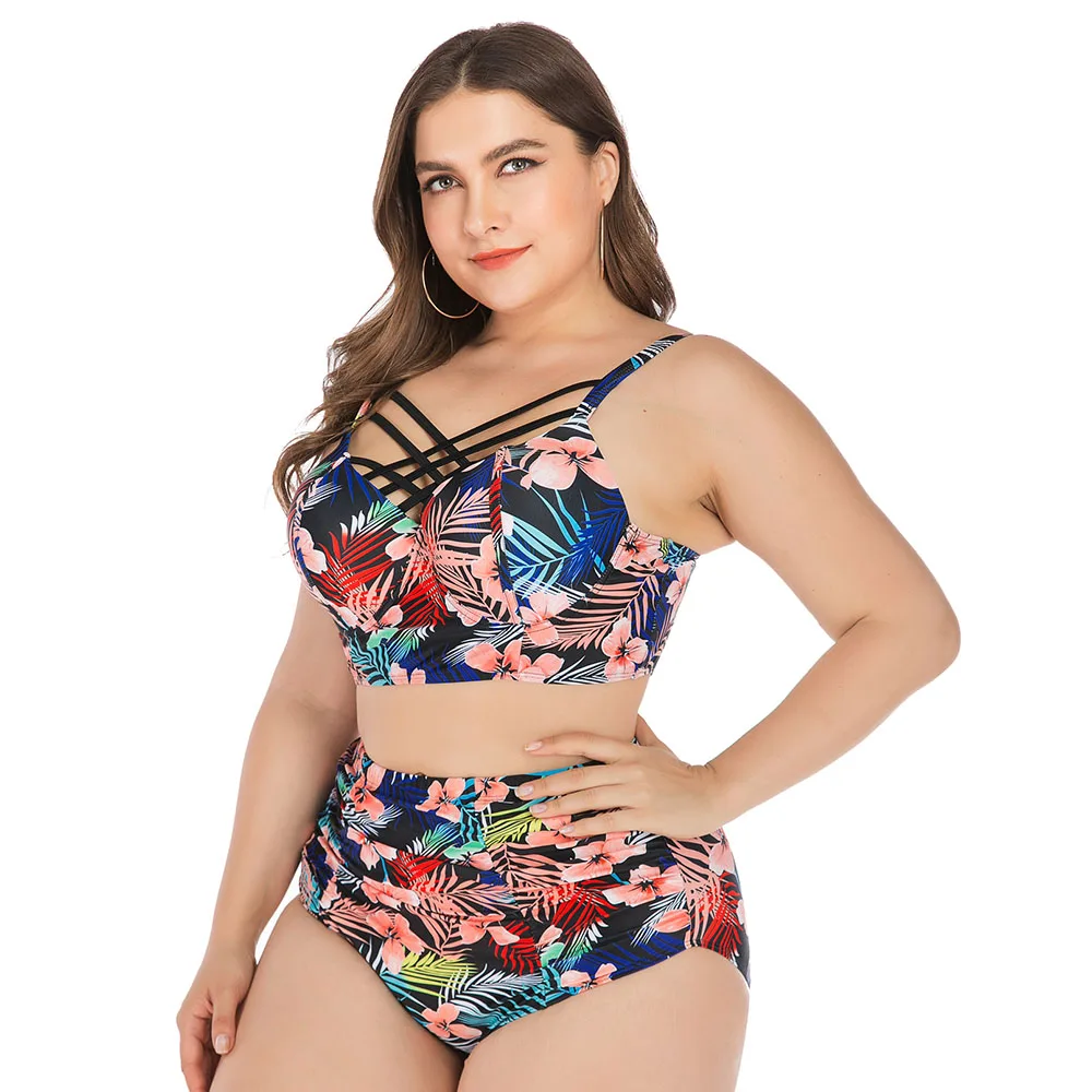Женский купальный костюм с цветочным принтом оборками и высокой талией 2019 |