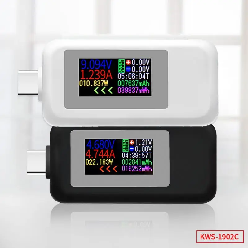 

KWS-1902C Type-C Colorful Display USB Tester Current Voltage Monitor Power Meter Mobile Battery Bank Charger Detector