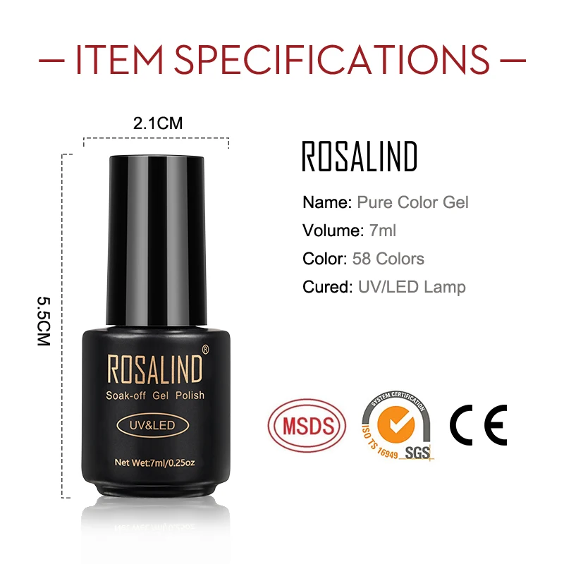 ROSALIND Gel Nail Polish Hybrid Varnishes 7ml Semi Permanent UV LED Base Top Coat For Nails Art Manicure Set |