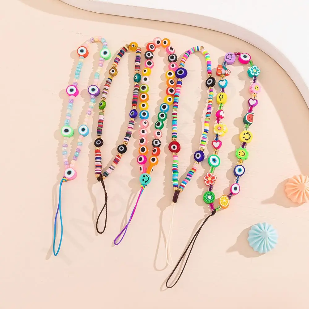 

Creativity Phone Charm Acrylic Fruit Smiley Face Beads Lanyard Mobile Chains Telephone Jewelry Hangs Bracelet for iPhone 13 12