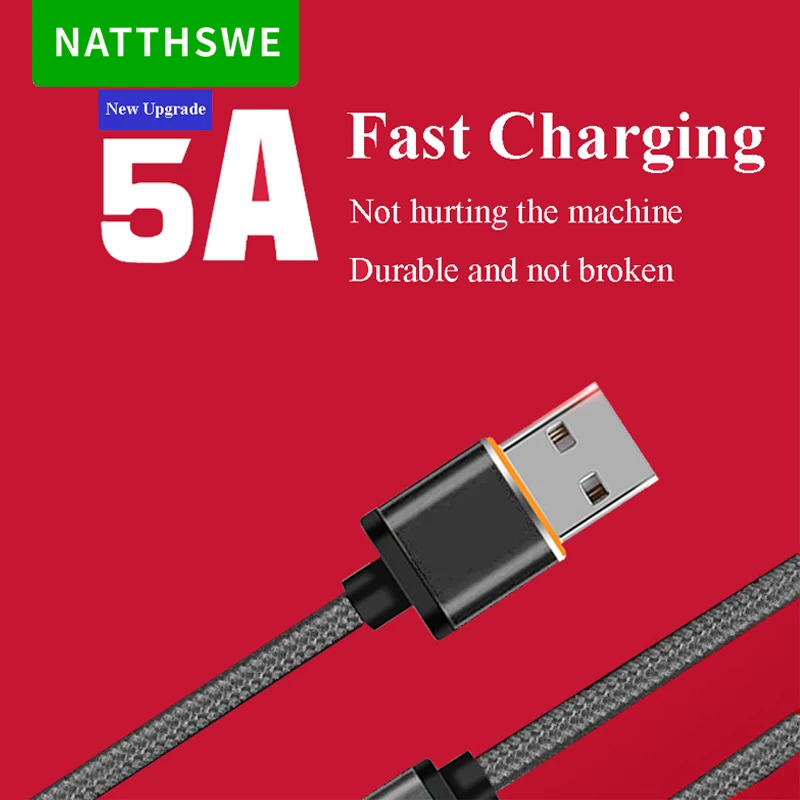 NATTHSWE 5.0A супер быстрая зарядка type C USB кабель для передачи данных 1 м нейлоновая