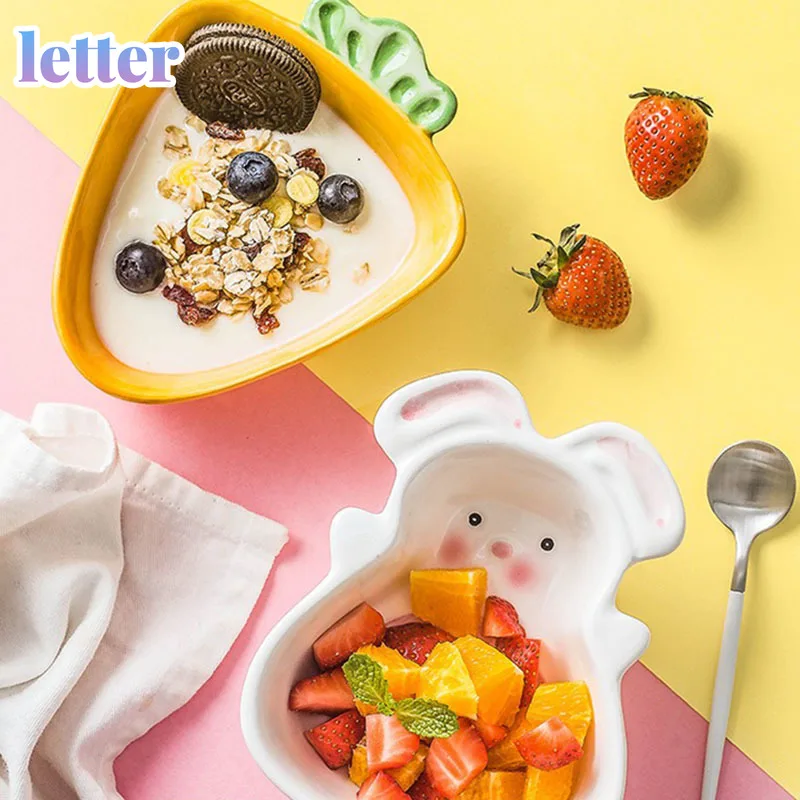 

Children's Tableware Small Bowls Cute Cartoon Ceramic Creative Rice Rabbit Carrot Bowl Baby Tableware Household Vajilla