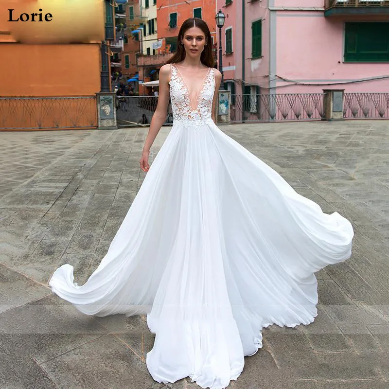 LORIE пляжное свадебное платье 2019 V шеи трапециевидные шифоновые аппликационные